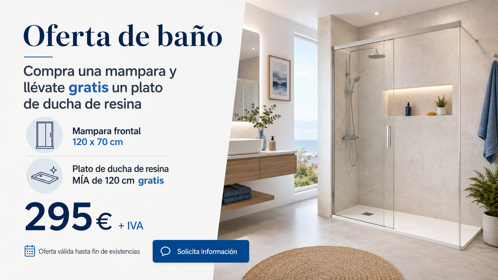 La oferta que está sorprendiendo a quienes quieren reformar su baño: Mampara + Plato de ducha por solo 295€ + IVA